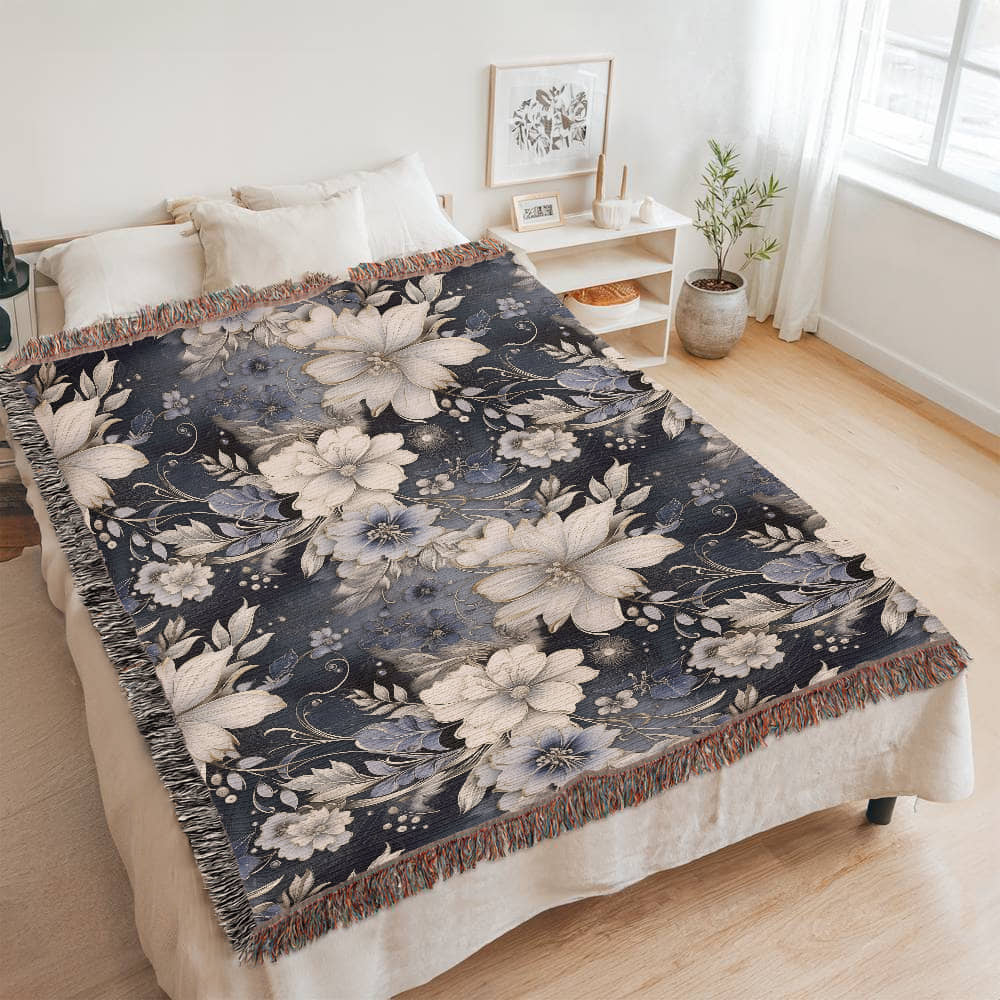 Nocturnal Bloom Pattern 012 - 60" x 80" Heirloom Woven Blanket