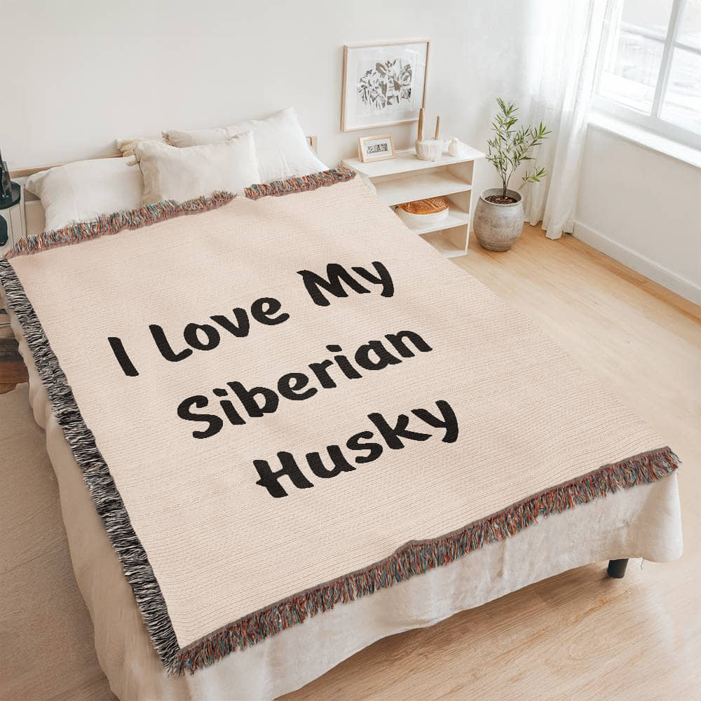 Love My Siberian Husky v4 - 60" x 80" Heirloom Woven Blanket