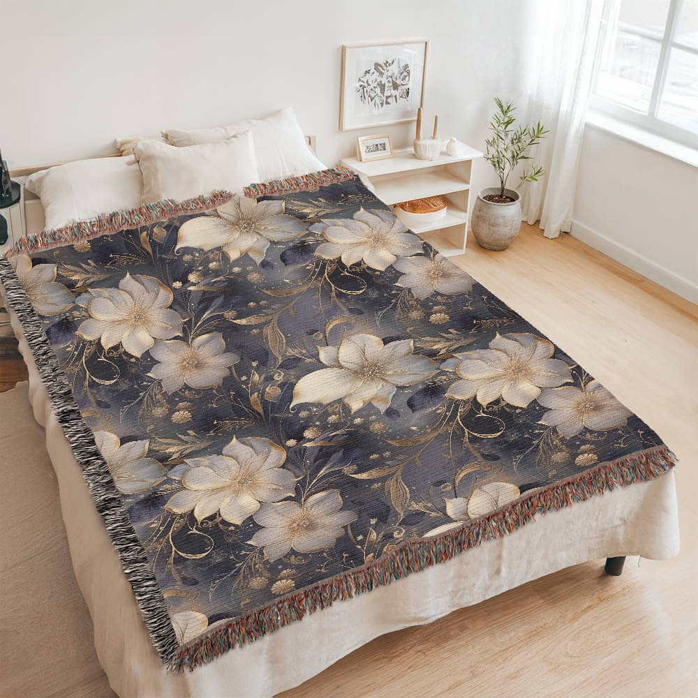 Nocturnal Bloom Pattern 010 - 60" x 80" Heirloom Woven Blanket