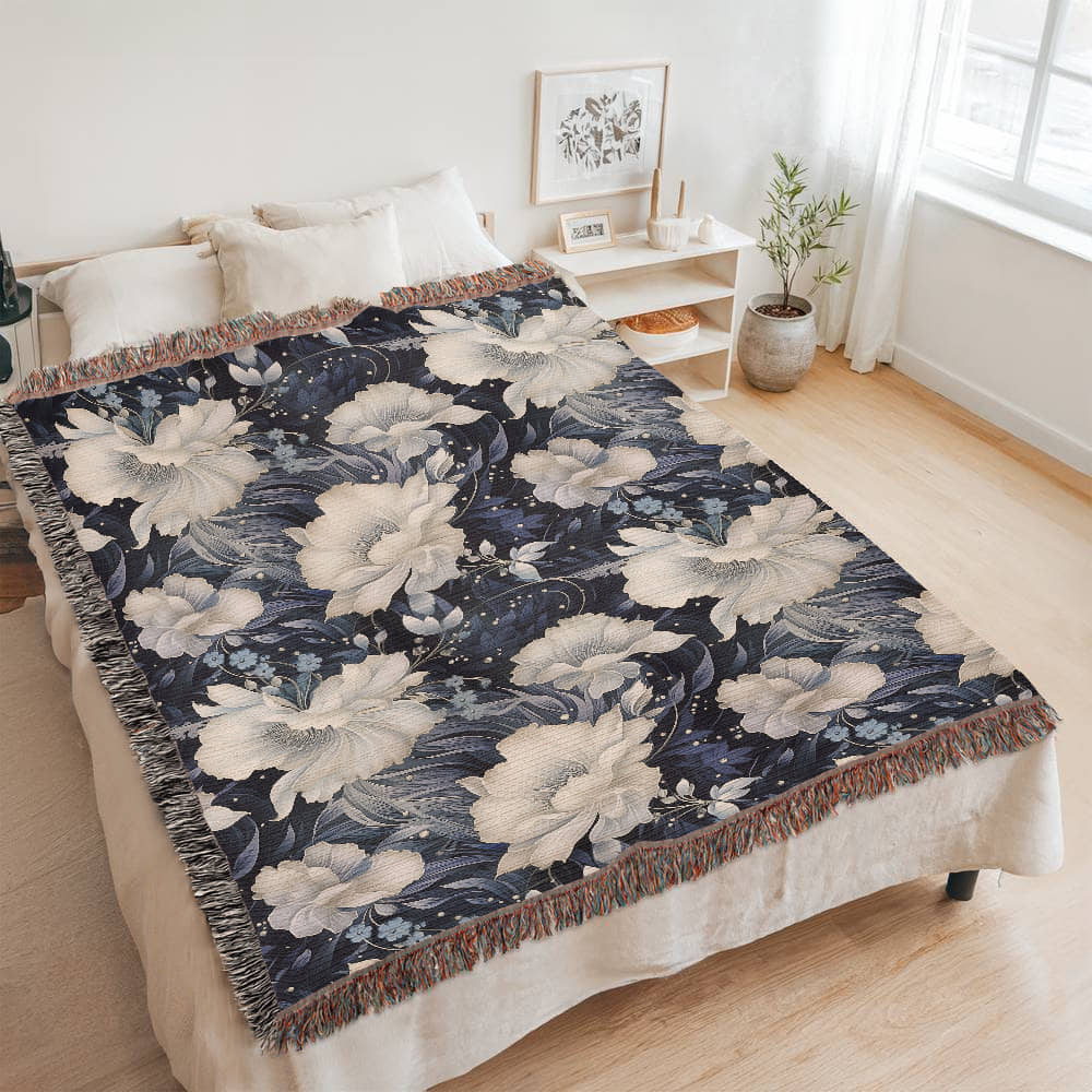 Nocturnal Bloom Pattern 007 - 60" x 80" Heirloom Woven Blanket