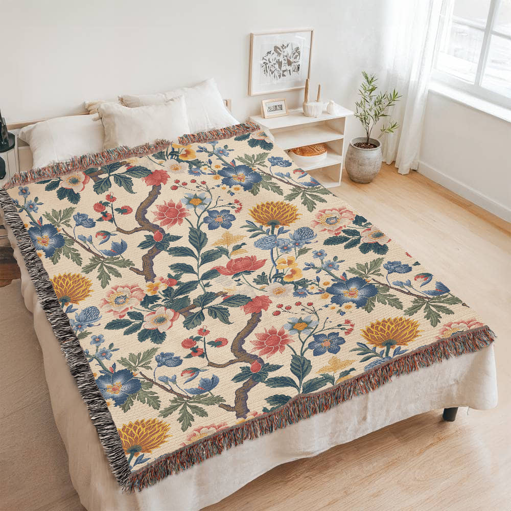 Chinoiserie Pattern 024 - 60" x 80" Heirloom Woven Blanket