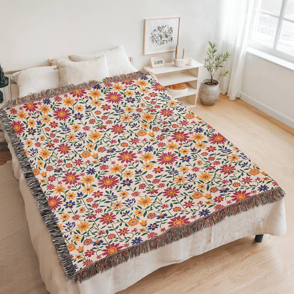 Mexican Floral Fiesta Pattern 017 - 60" x 80" Heirloom Woven Blanket