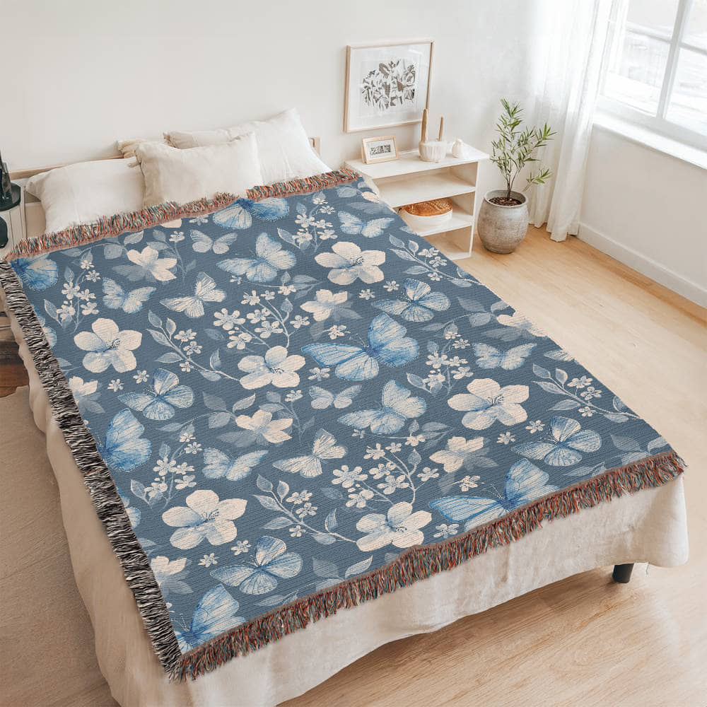 Butterflies And Flowers Pattern 023 - 60" x 80" Heirloom Woven Blanket
