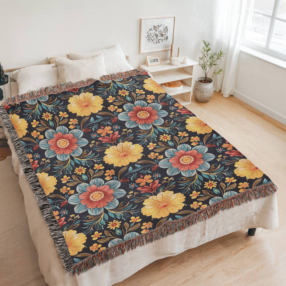 Mexican Floral Fiesta Pattern 046 - 60" x 80" Heirloom Woven Blanket