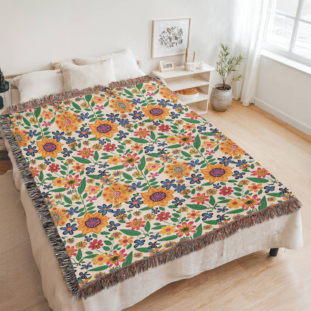 Mexican Floral Fiesta Pattern 007 - 60" x 80" Heirloom Woven Blanket