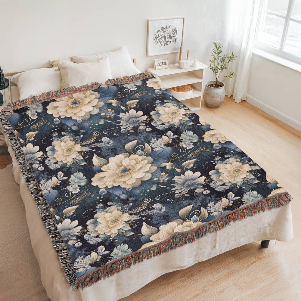 Nocturnal Bloom Pattern 001 - 60" x 80" Heirloom Woven Blanket