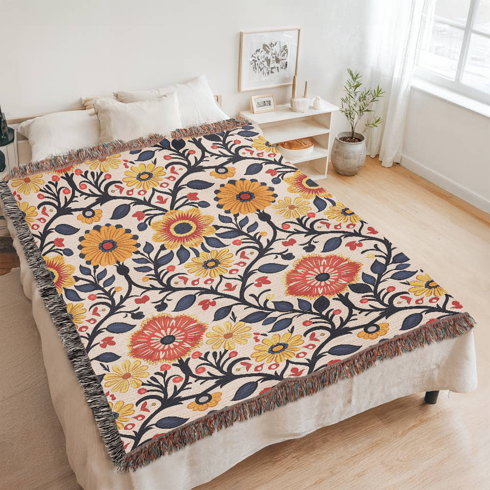 Mexican Floral Fiesta Pattern 043 - 60" x 80" Heirloom Woven Blanket