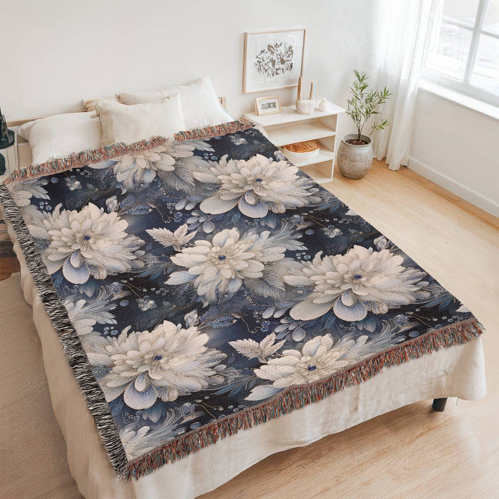 Nocturnal Bloom Pattern 009 - 60" x 80" Heirloom Woven Blanket