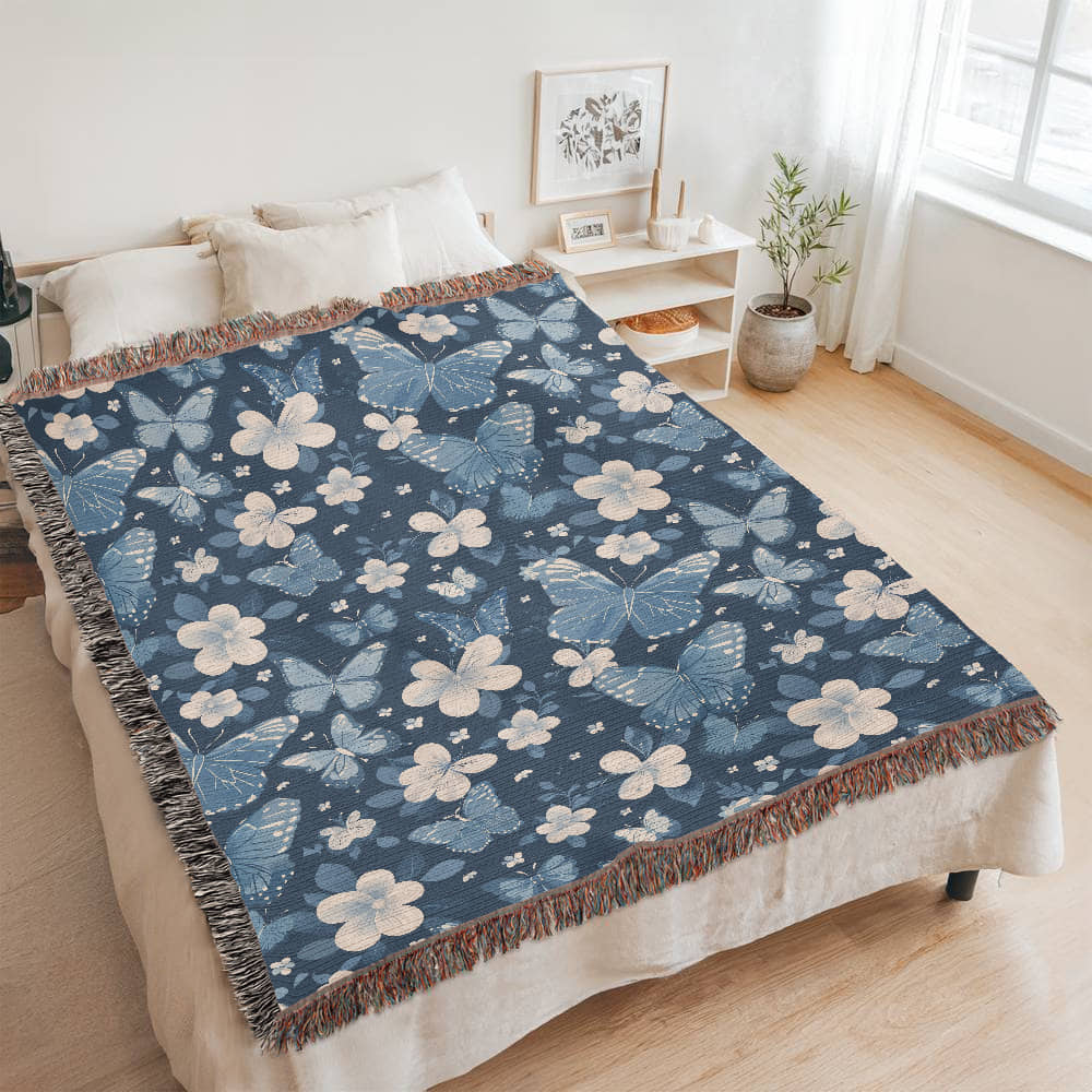 Butterflies And Flowers Pattern 024 - 60" x 80" Heirloom Woven Blanket