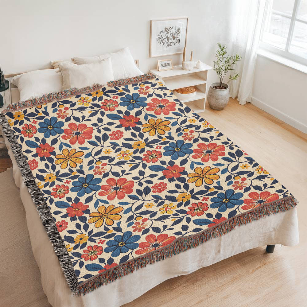 Mexican Floral Fiesta Pattern 042 - 60" x 80" Heirloom Woven Blanket