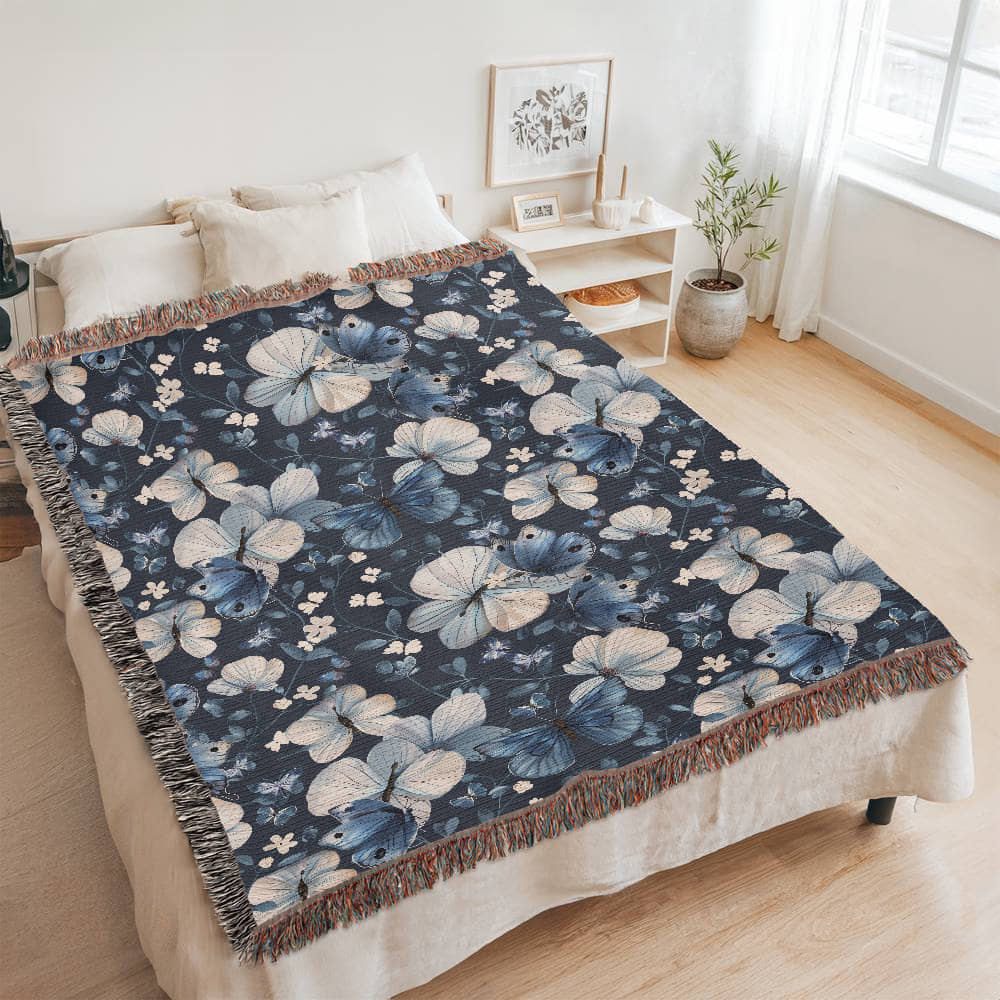 Butterflies And Flowers Pattern 026 - 60" x 80" Heirloom Woven Blanket