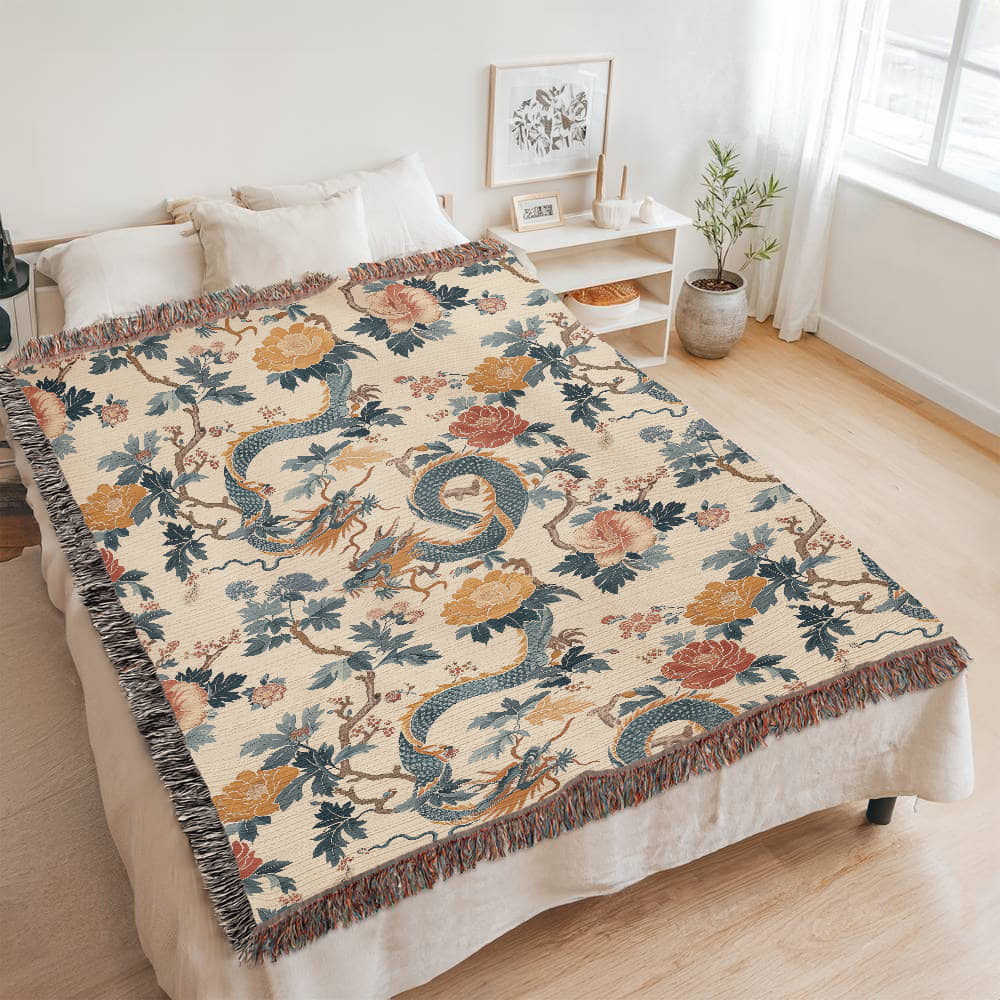 Chinoiserie Pattern 007 - 60" x 80" Heirloom Woven Blanket