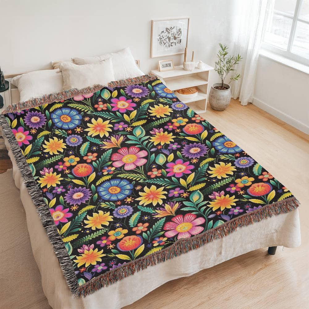 Mexican Floral Fiesta Pattern 029 - 60" x 80" Heirloom Woven Blanket