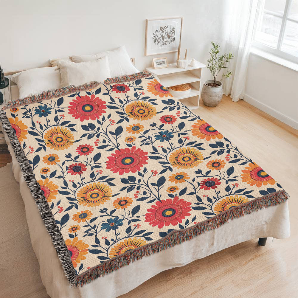 Mexican Floral Fiesta Pattern 040 - 60" x 80" Heirloom Woven Blanket
