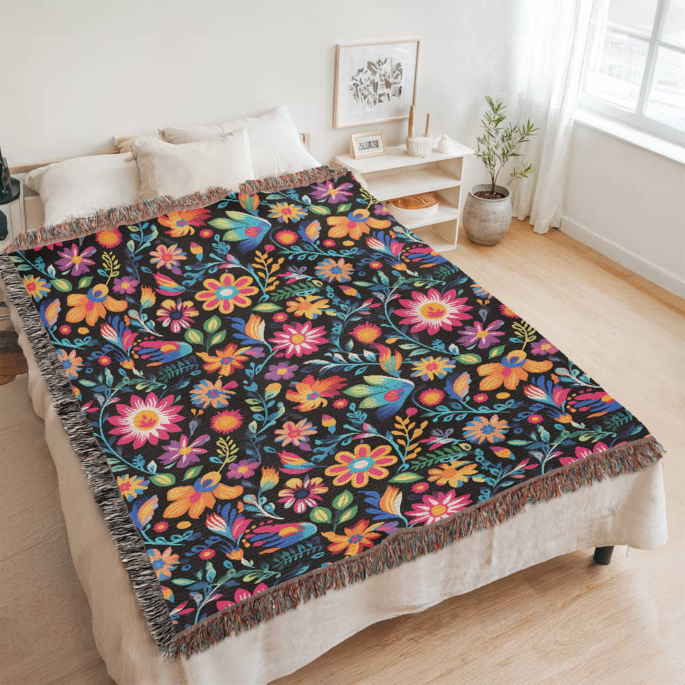 Mexican Floral Fiesta Pattern 053 - 60" x 80" Heirloom Woven Blanket