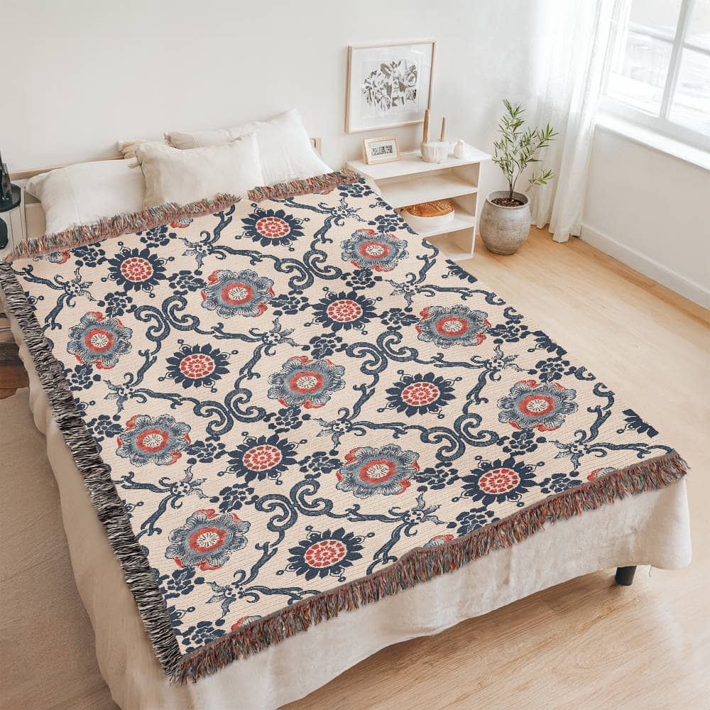 Chinoiserie Pattern 021 - 60" x 80" Heirloom Woven Blanket