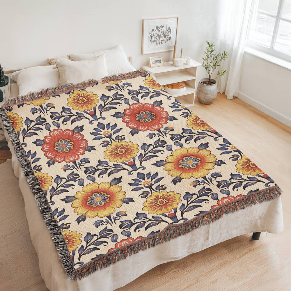 Mexican Floral Fiesta Pattern 044 - 60" x 80" Heirloom Woven Blanket