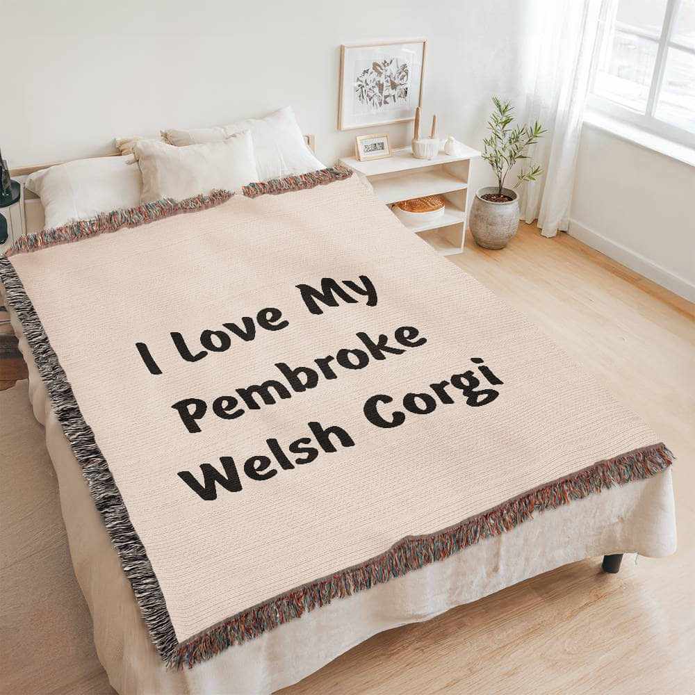 Love My Pembroke Welsh Corgi v4 - 60" x 80" Heirloom Woven Blanket