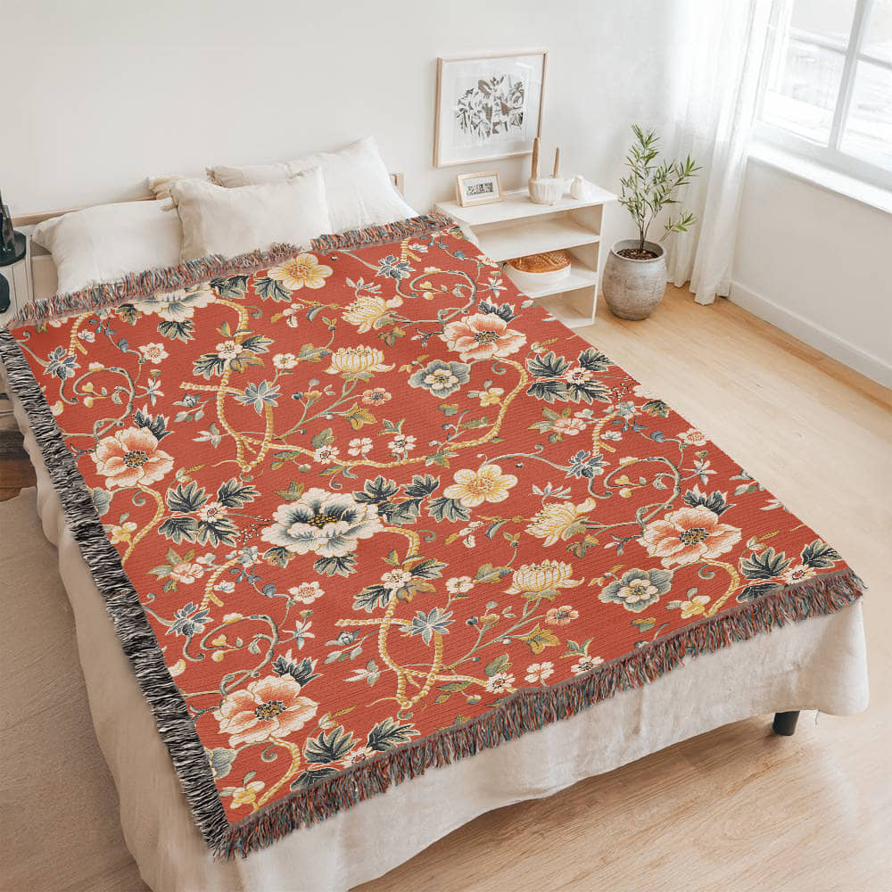 Chinoiserie Pattern 017 - 60" x 80" Heirloom Woven Blanket