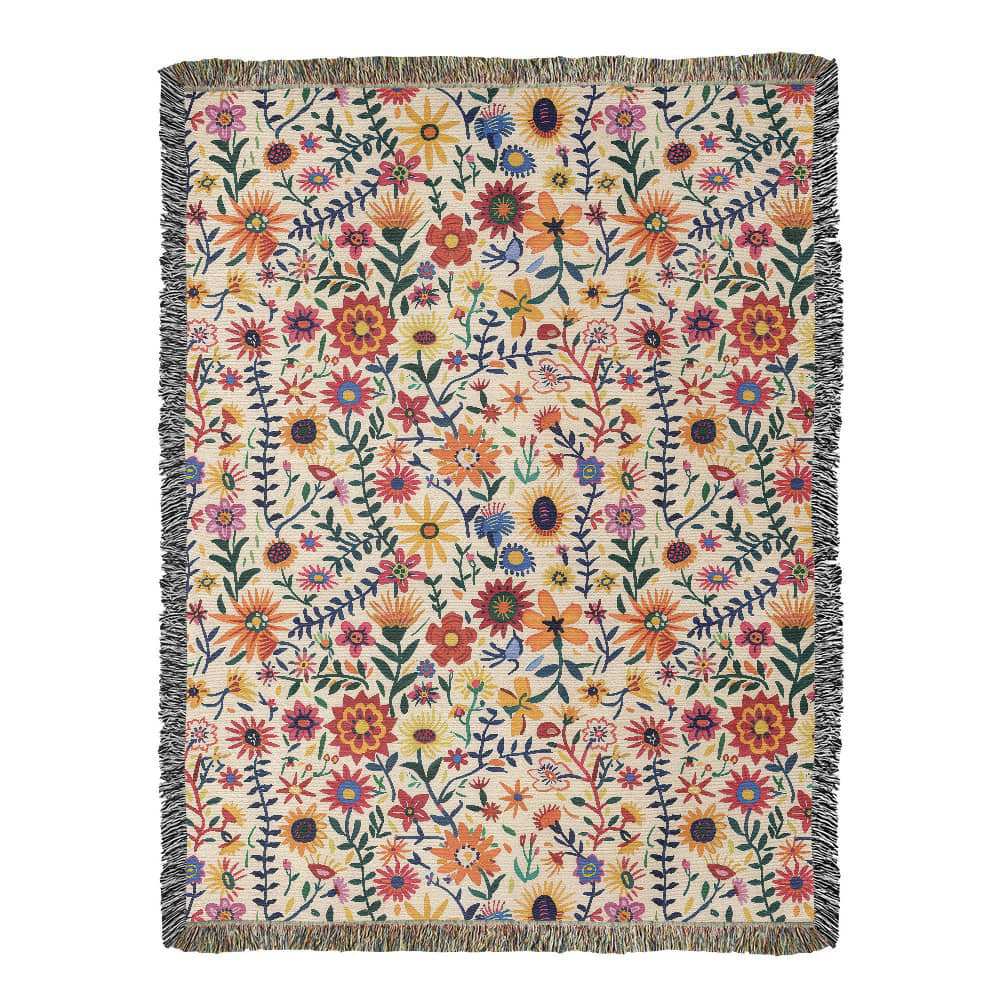 Mexican Floral Fiesta Pattern 011 - 60" x 80" Heirloom Woven Blanket