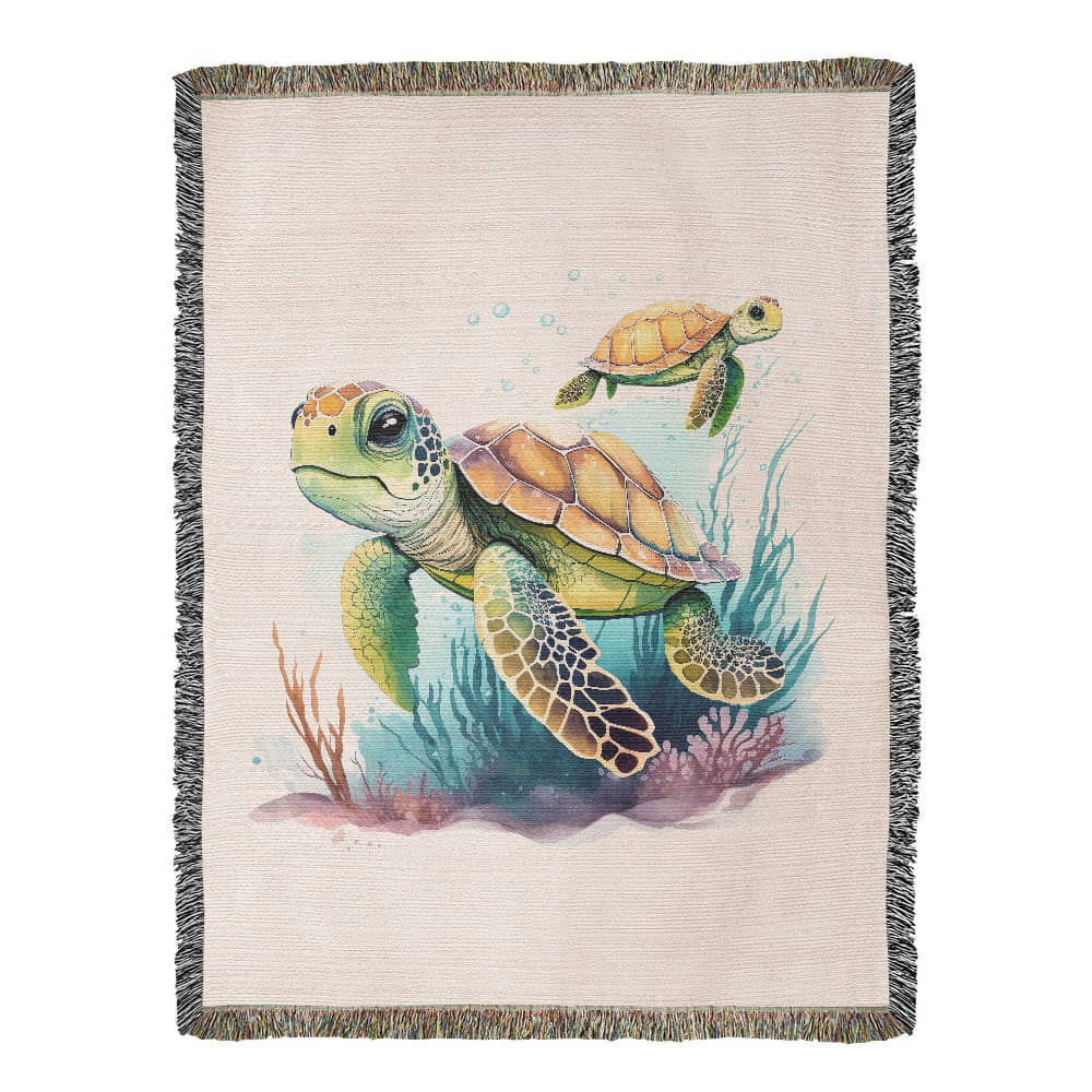 Cute Sea Turtle 008 - 60" x 80" Heirloom Woven Blanket