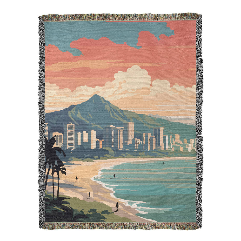 Famous Travel Destinations - Honolulu, Hawaii - 60" x 80" Heirloom Woven Blanket