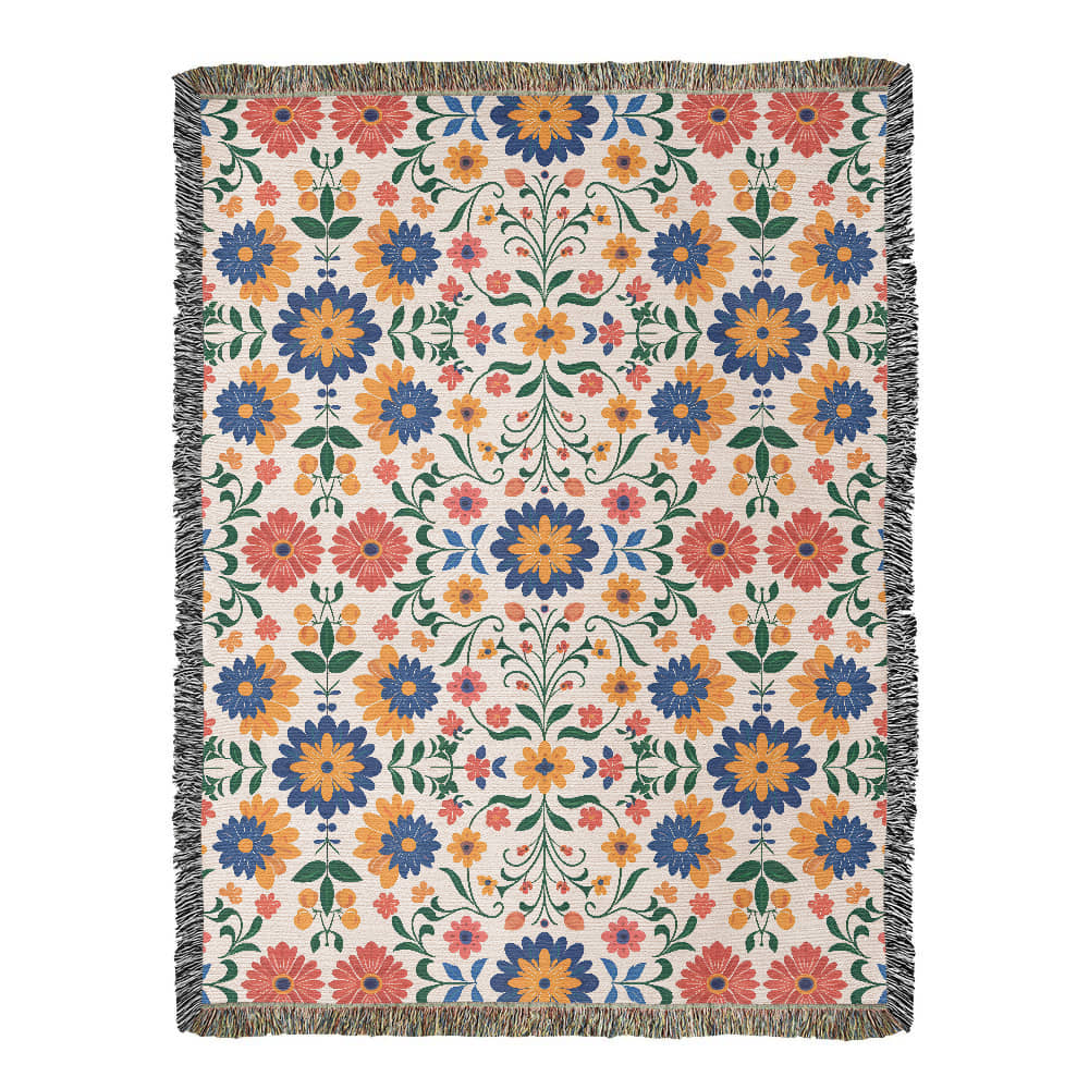 Mexican Floral Fiesta Pattern 016 - 60" x 80" Heirloom Woven Blanket