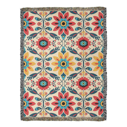 Mexican Floral Fiesta Pattern 041 - 60" x 80" Heirloom Woven Blanket