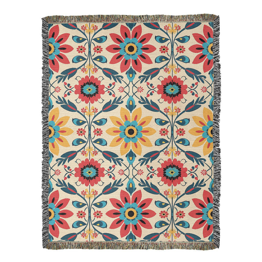 Mexican Floral Fiesta Pattern 041 - 60" x 80" Heirloom Woven Blanket