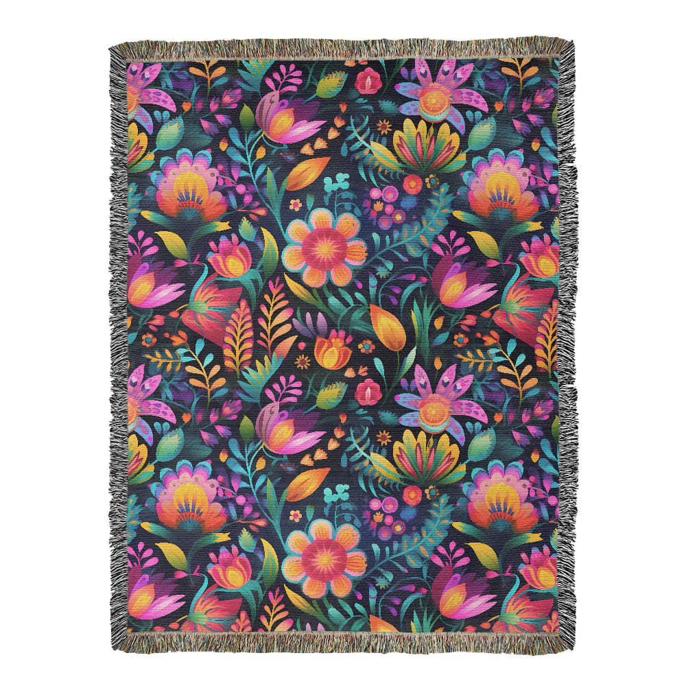 Mexican Floral Fiesta Pattern 056 - 60" x 80" Heirloom Woven Blanket