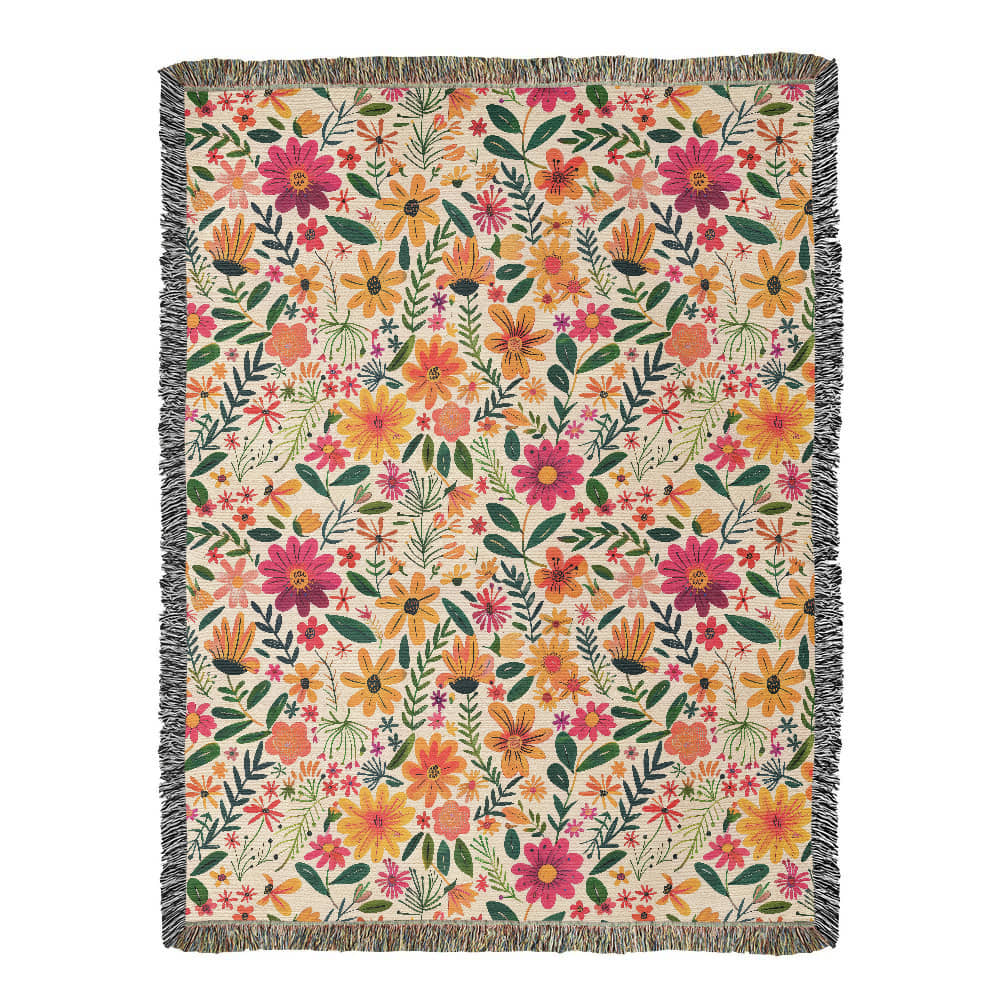 Mexican Floral Fiesta Pattern 004 - 60" x 80" Heirloom Woven Blanket