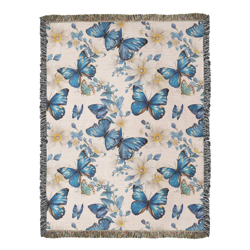 Butterflies And Flowers Pattern 007 - 60" x 80" Heirloom Woven Blanket