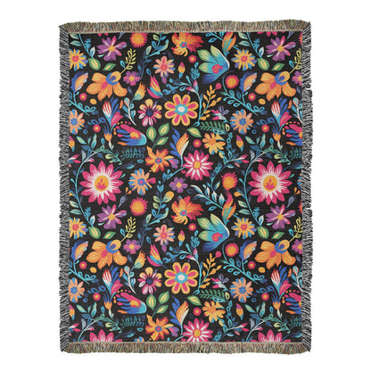 Mexican Floral Fiesta Pattern 053 - 60" x 80" Heirloom Woven Blanket