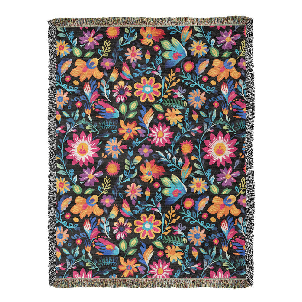 Mexican Floral Fiesta Pattern 053 - 60" x 80" Heirloom Woven Blanket