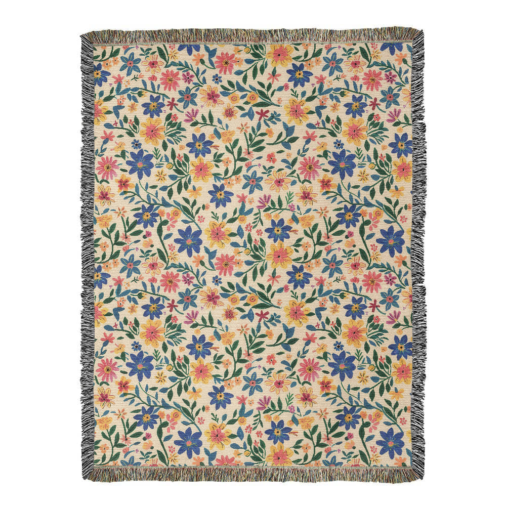 Mexican Floral Fiesta Pattern 006 - 60" x 80" Heirloom Woven Blanket