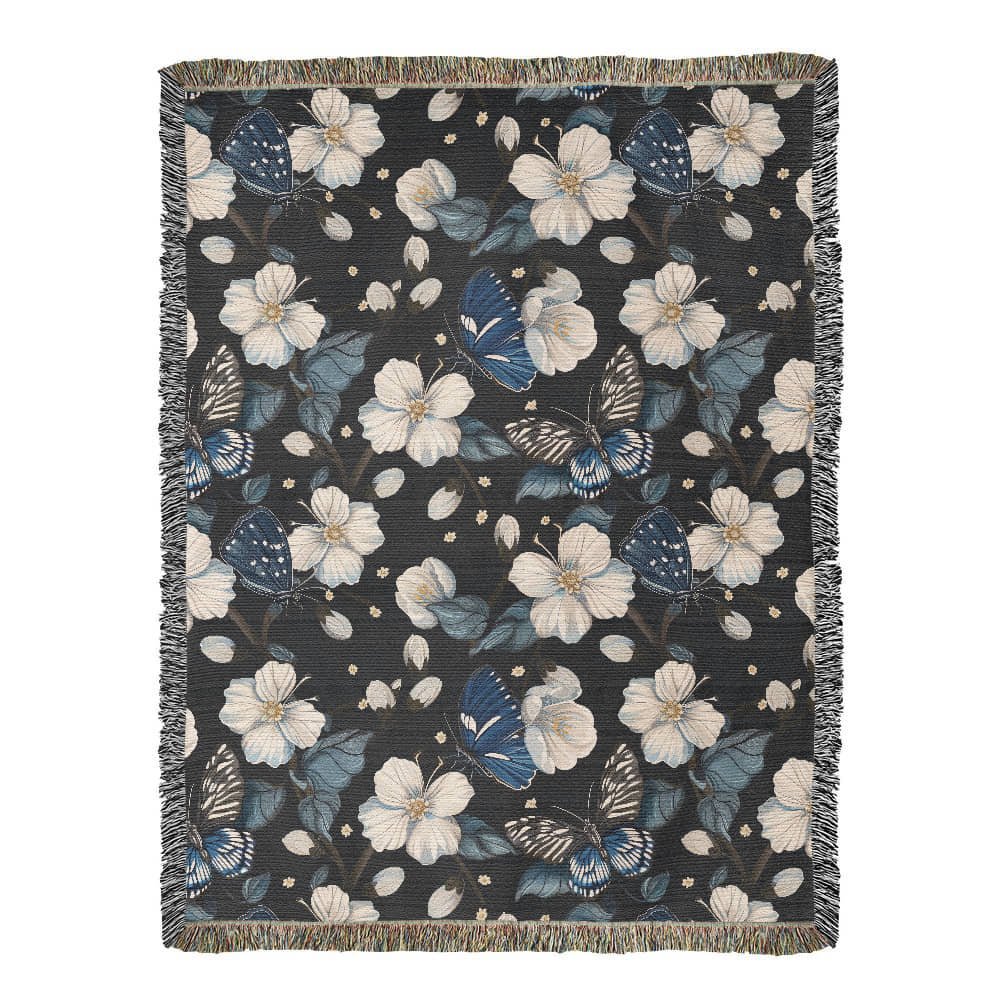 Butterflies And Flowers Pattern 019 - 60" x 80" Heirloom Woven Blanket