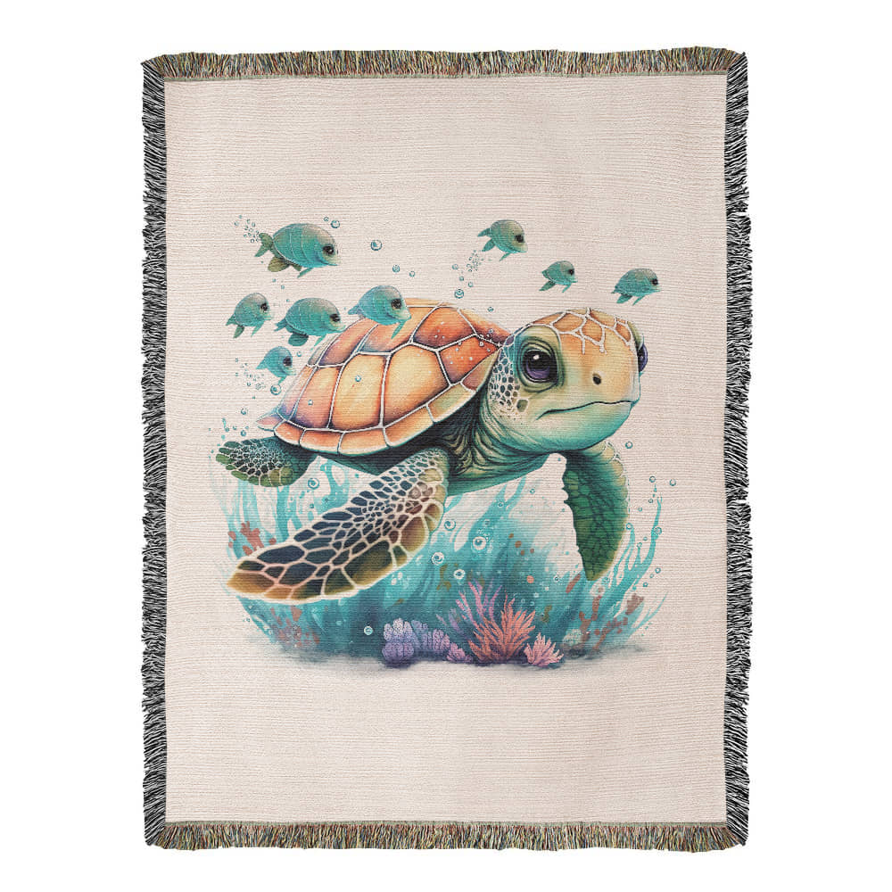 Cute Sea Turtle 001 - 60" x 80" Heirloom Woven Blanket
