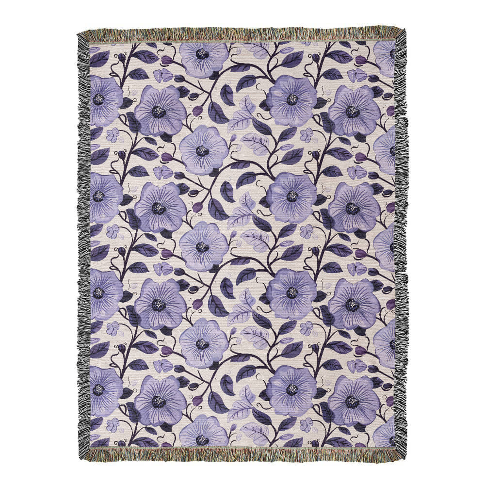 Blue And Purple Floral Pattern 028 - 60" x 80" Heirloom Woven Blanket