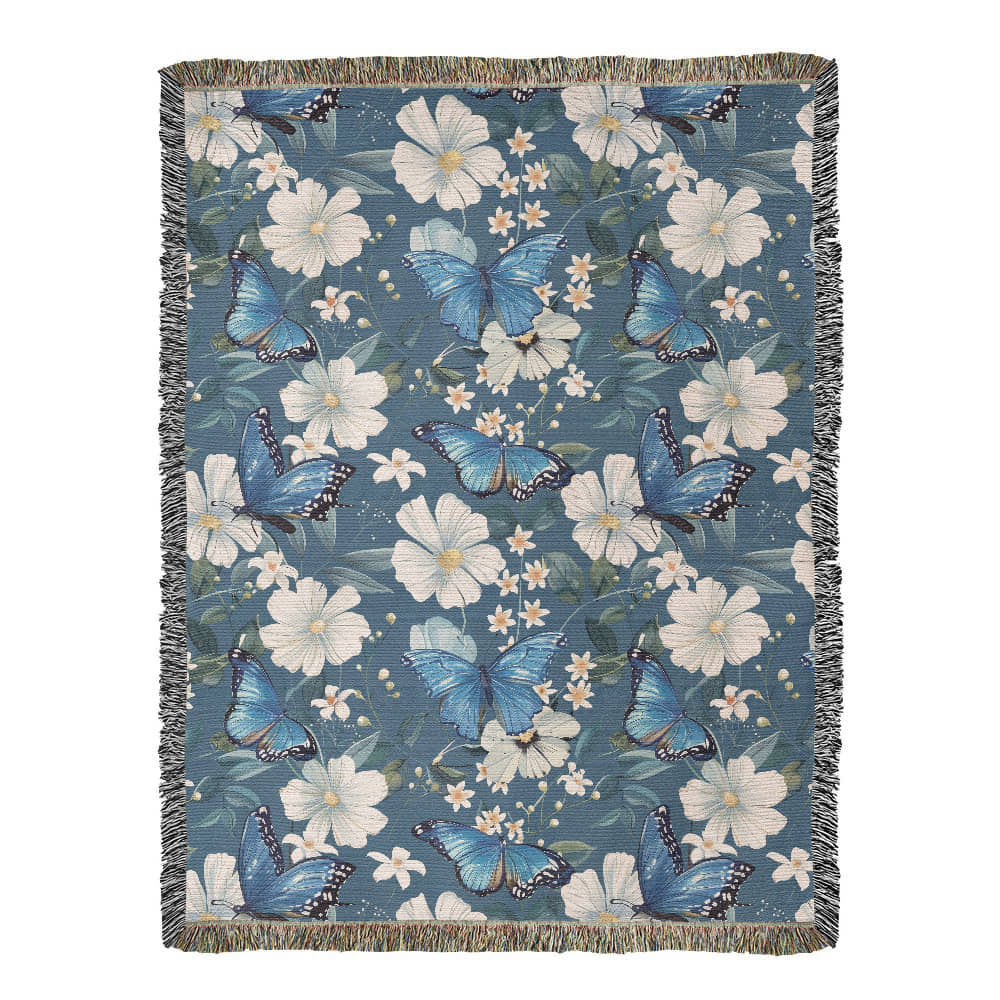 Butterflies And Flowers Pattern 011 - 60" x 80" Heirloom Woven Blanket