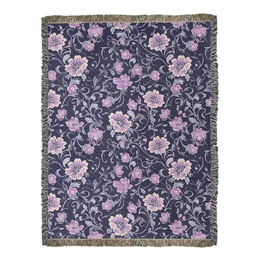 Blue And Purple Floral Pattern 006 - 60" x 80" Heirloom Woven Blanket