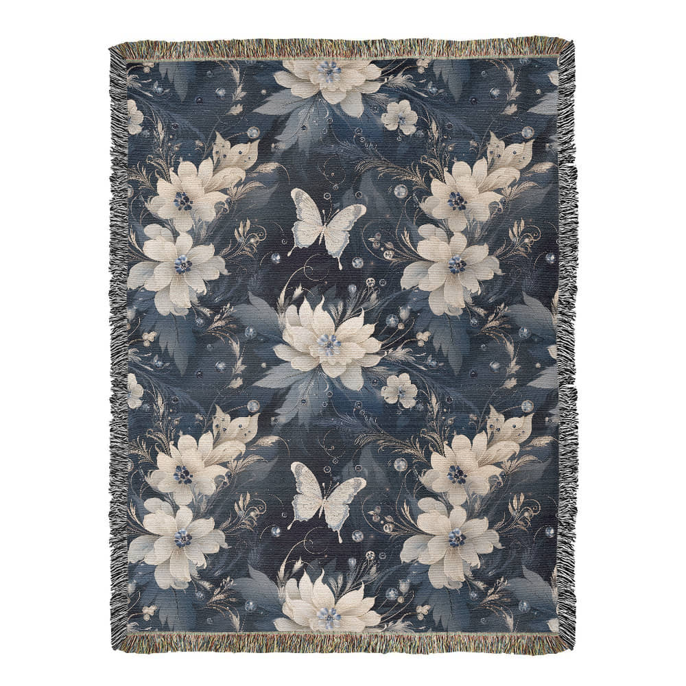 Nocturnal Bloom Pattern 004 - 60" x 80" Heirloom Woven Blanket