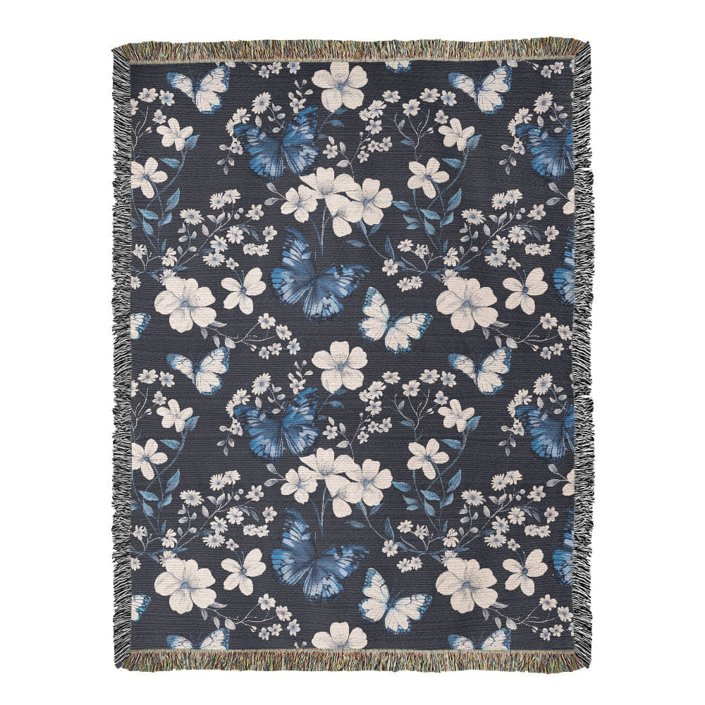 Butterflies And Flowers Pattern 009 - 60" x 80" Heirloom Woven Blanket