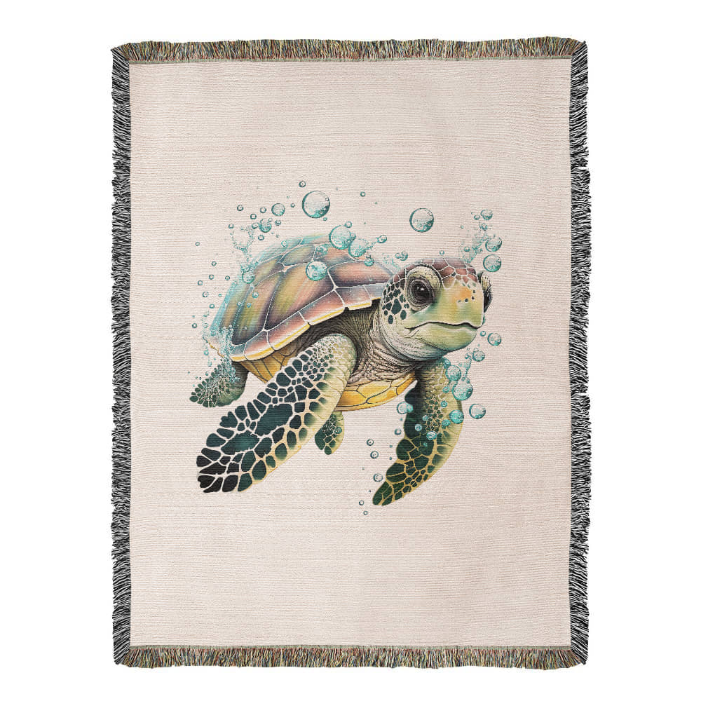 Cute Sea Turtle 004 - 60" x 80" Heirloom Woven Blanket