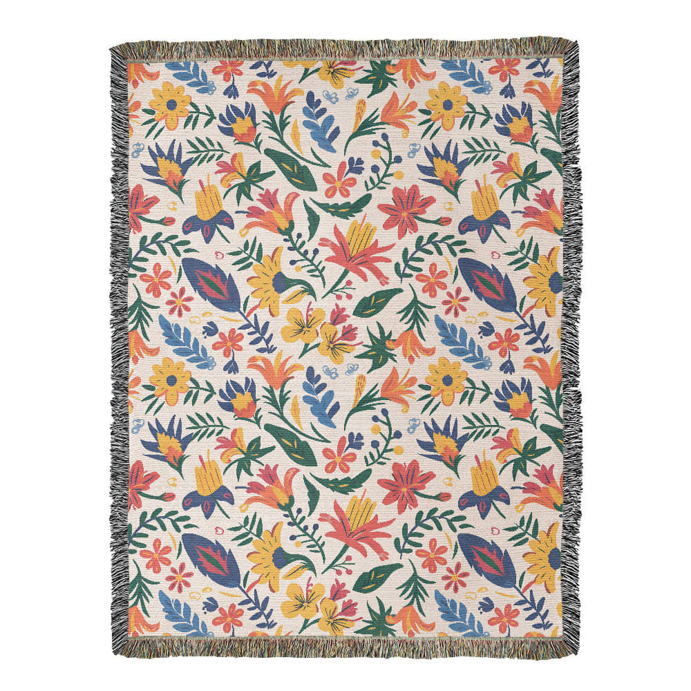 Mexican Floral Fiesta Pattern 021 - 60" x 80" Heirloom Woven Blanket