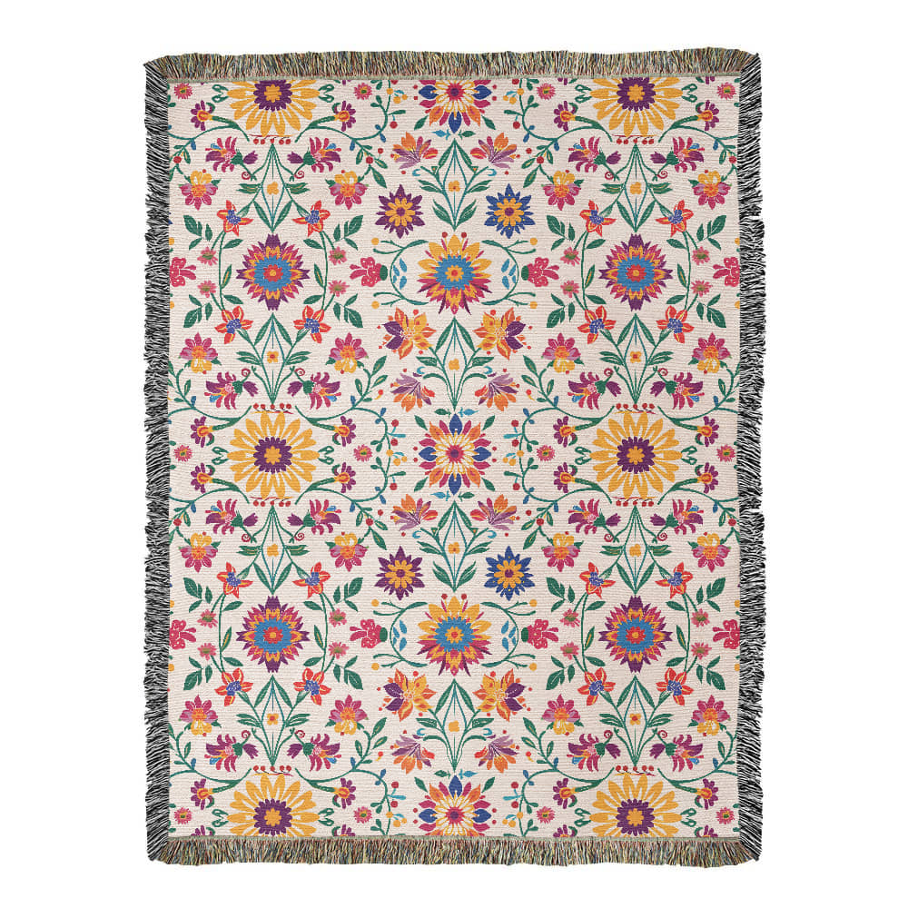 Mexican Floral Fiesta Pattern 027 - 60" x 80" Heirloom Woven Blanket