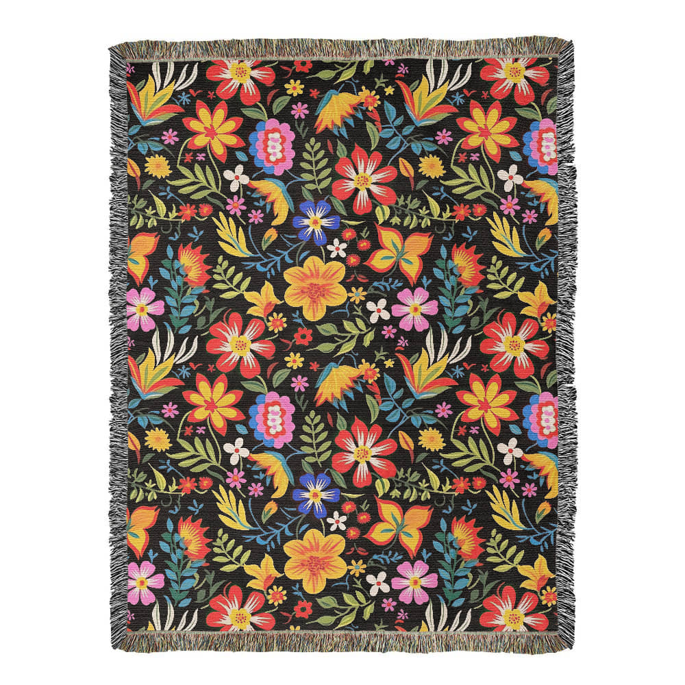 Mexican Floral Fiesta Pattern 037 - 60" x 80" Heirloom Woven Blanket