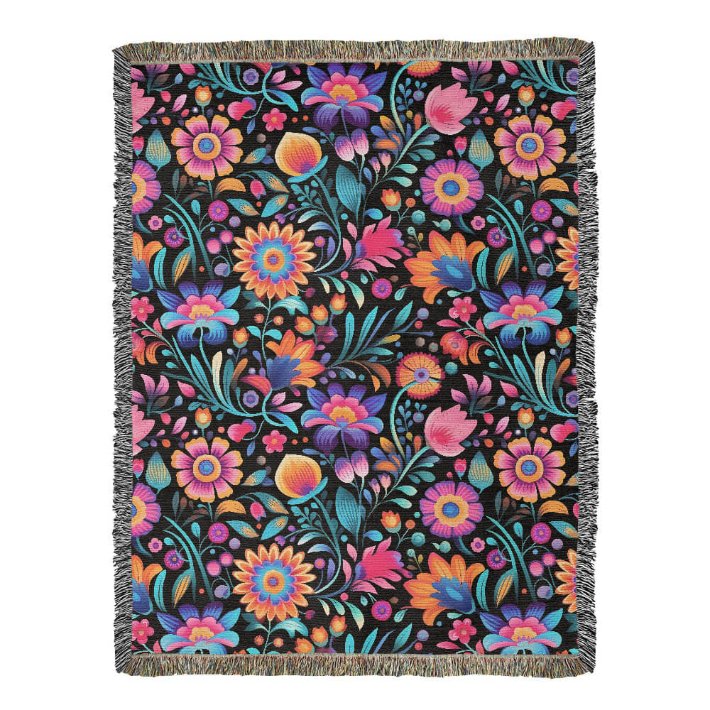 Mexican Floral Fiesta Pattern 057 - 60" x 80" Heirloom Woven Blanket