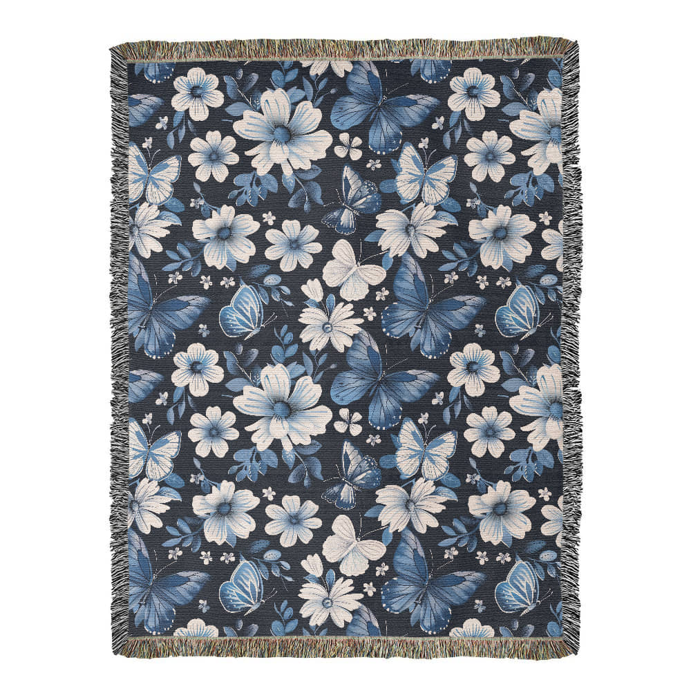 Butterflies And Flowers Pattern 010 - 60" x 80" Heirloom Woven Blanket