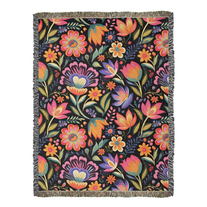 Mexican Floral Fiesta Pattern 052 - 60" x 80" Heirloom Woven Blanket