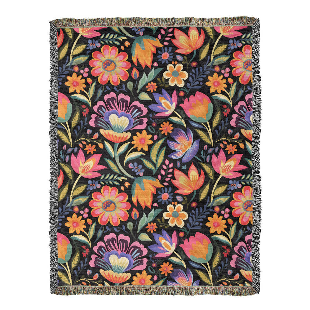 Mexican Floral Fiesta Pattern 052 - 60" x 80" Heirloom Woven Blanket
